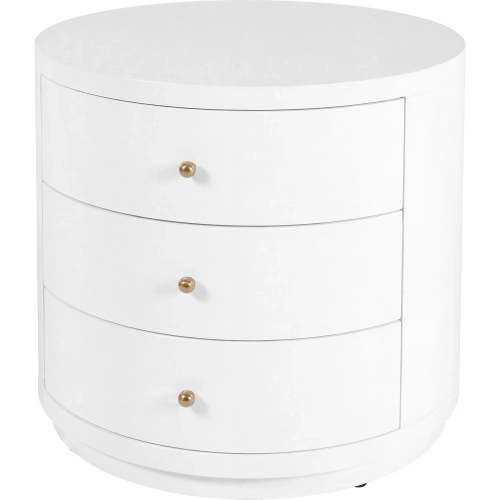 Nora 28" Round 3-Drawer End Table in Smooth White Finish Wood