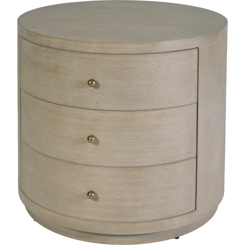 Nora 28" Round 3-Drawer End Table in Antique Taupe Wood