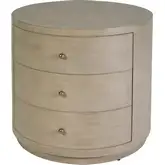 Nora 28" Round 3-Drawer End Table in Antique Taupe Wood