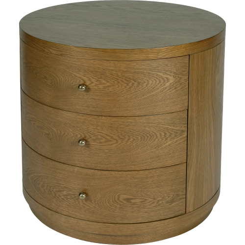 Nora 28" Round 3-Drawer End Table in Natural Finish Wood