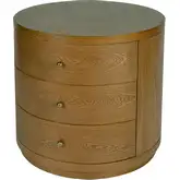 Nora 28" Round 3-Drawer End Table in Natural Finish Wood