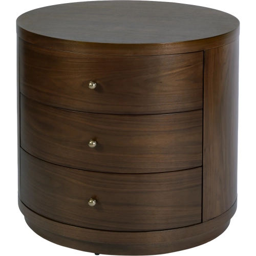 Nora 28" Round 3-Drawer End Table in Walnut Brown Finish Wood
