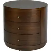 Nora 28" Round 3-Drawer End Table in Walnut Brown Finish Wood