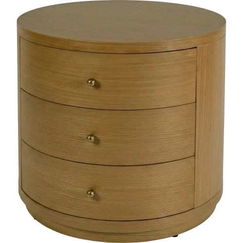 Nora 28" Round 3-Drawer End Table in Light Brown Finish Wood