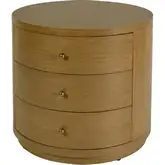 Nora 28" Round 3-Drawer End Table in Light Brown Finish Wood