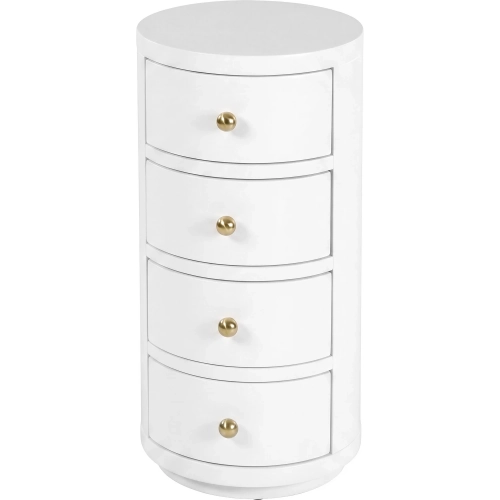 Nora 12" Round 4-Drawer End Table in Smooth White Finish Wood