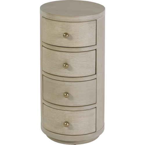 Nora 12" Round 4-Drawer End Table in Antique Taupe Finish Wood
