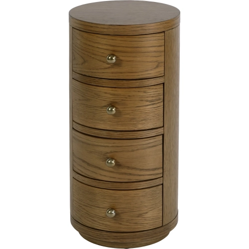 Nora 12" Round 4-Drawer End Table in Natural Finish Wood