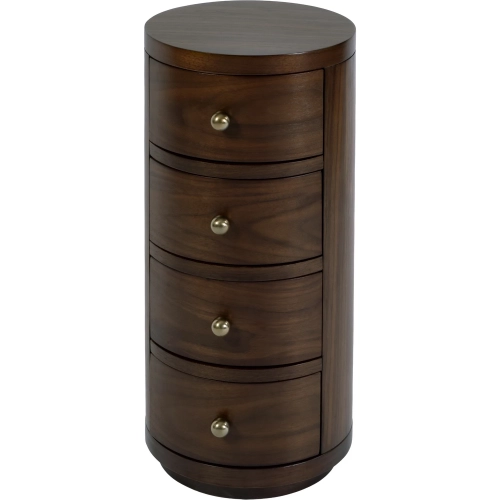 Nora 12" Round 4-Drawer End Table in Walnut Finish Wood