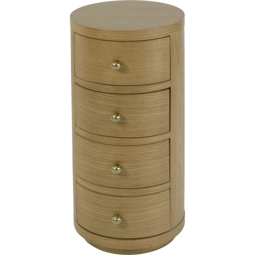 Nora 12" Round 4-Drawer End Table in Light Brown Finish Wood