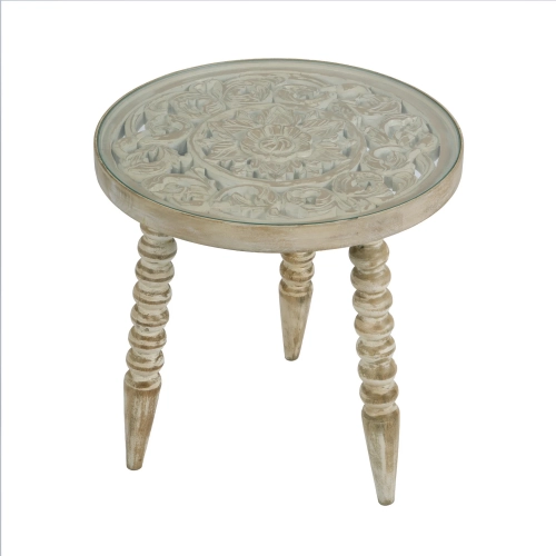 Pisa 1775" Round End Table in White Wood & Glass