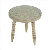 Pisa 1775" Round End Table in White Wood & Glass