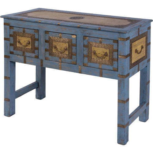 Erika 42" 3-Drawer Console Table in Distressed Blue