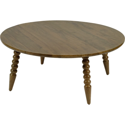 Fluornoy 40" Round Coffee Table with Tripod Legs in Brown Wood
