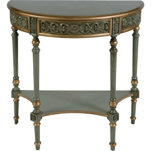 Danielle 30" Demilune 1-Drawer Console Table with Shelf in Distressed Pastel Green