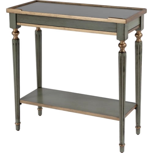 Aubrey 29"W Console Table w/ Lower Shelf in Distressed Green & Gold Wood
