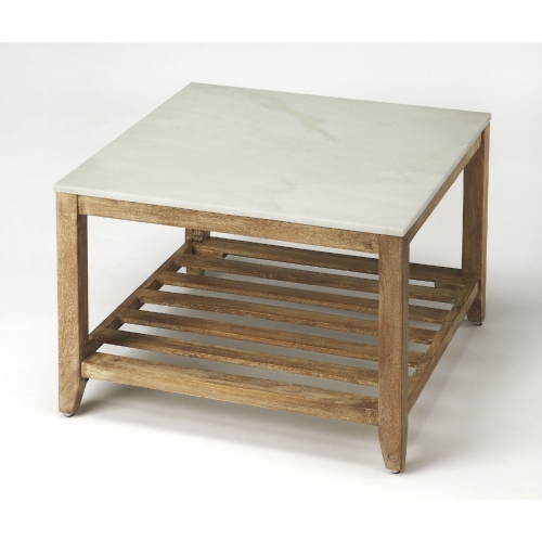 Brayden Coffee Table in Natural Mango with White Marble Top