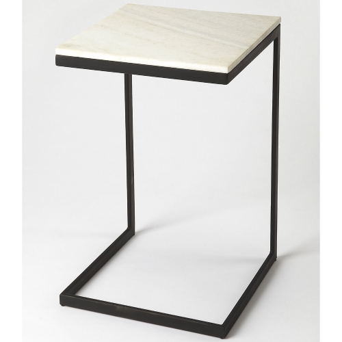 Lawler End Table in White Marble & Black Iron