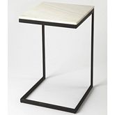 Lawler End Table in White Marble & Black Iron