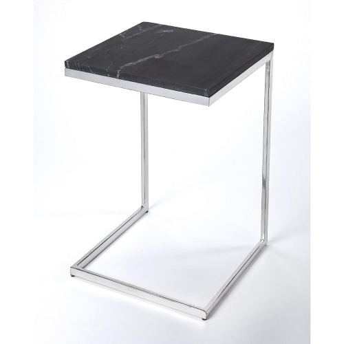 Lawler End Side Table in Black Marble & Silver