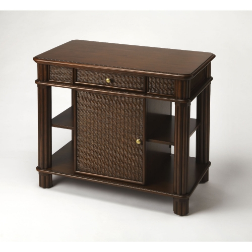 Falmouth Kitchen Island in Mahogany & Chestnut Rattan