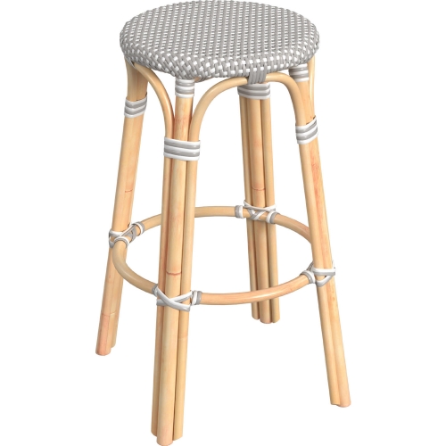 Tobias 30"H Round Bar Stool in Gray Poly & Rattan