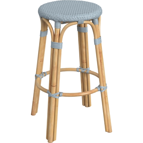 Tobias 30"H Round Bar Stool in Twilight Blue Poly & Rattan