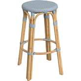 Tobias 30"H Round Bar Stool in Twilight Blue Poly & Rattan