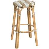 Tobias 30"H Round Bar Stool in Beige Stripe Poly & Rattan