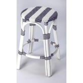 Tobias Counter Stool in Blue & White Poly & White Rattan