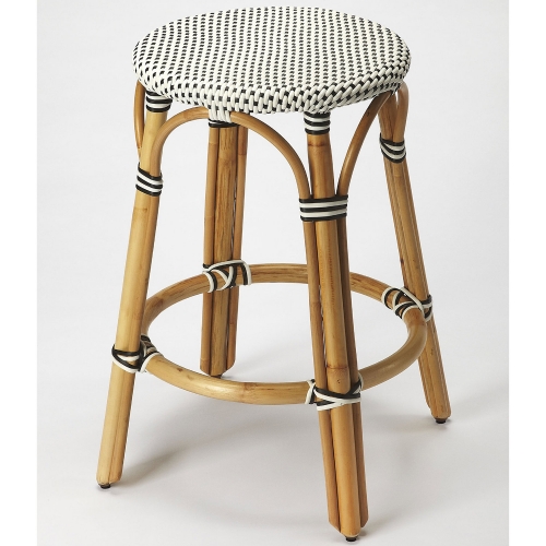 Tobias Counter Stool in Black & White Poly on Rattan
