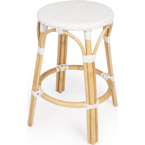 Tobias Counter Stool in White Poly & Rattan