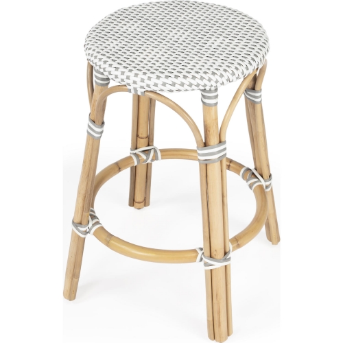 Tobias Counter Stool in Gray & White Poly & Rattan