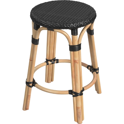 Tobias 24"H Round Counter Stool in Black Poly & Rattan