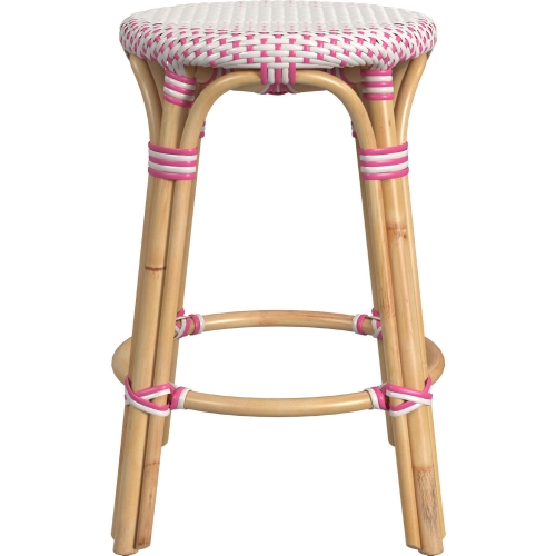 Tobias 24"H Round Counter Stool in White & Pink Poly & Rattan
