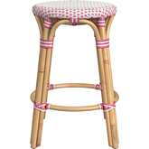 Tobias 24"H Round Counter Stool in White & Pink Poly & Rattan