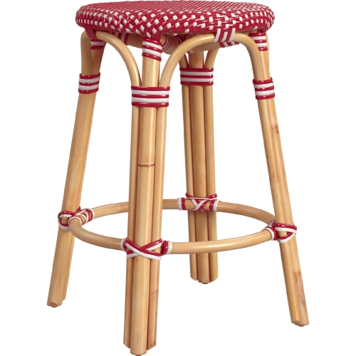 Tobias 24"H Round Counter Stool in Red & White Poly & Rattan
