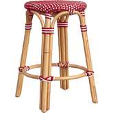 Tobias 24"H Round Counter Stool in Red & White Poly & Rattan