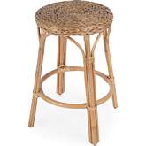 Tobias 24" Round Counter Stool in Light Brown Hyacinth & Natural Rattan