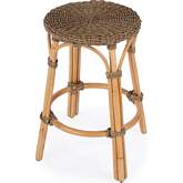 Tobias 24" Round Counter Stool in Light Brown Mendong Grass & Natural Rattan