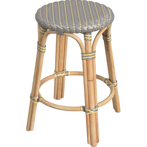 Tobias 24" Round Counter Stool in Gray & Yellow Dot & Natural Rattan