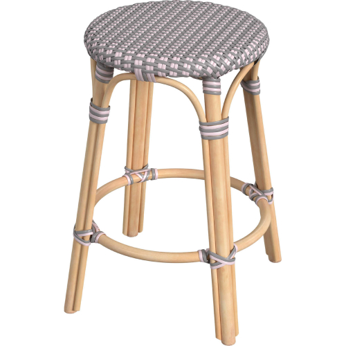 Tobias 24" Round Counter Stool in Gray & Pink Dot & Natural Rattan