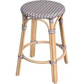 Tobias 24" Round Counter Stool in Gray & Pink Dot & Natural Rattan