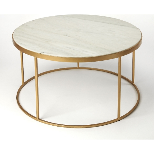 Triton Coffee Table in White Marble & Gold Iron