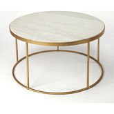Triton Coffee Table in White Marble & Gold Iron
