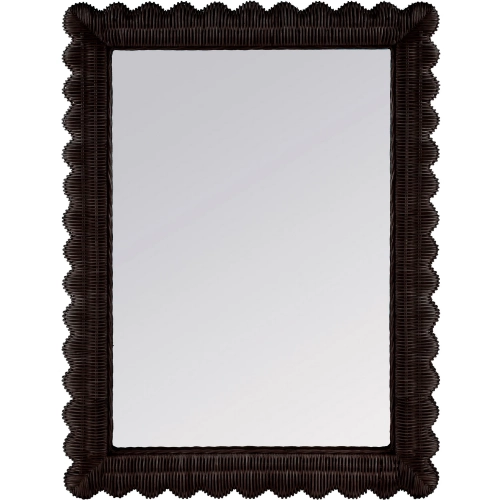 Flora 30" x 40" Scalloped Edge Wall Mirror in Chocolate Rattan