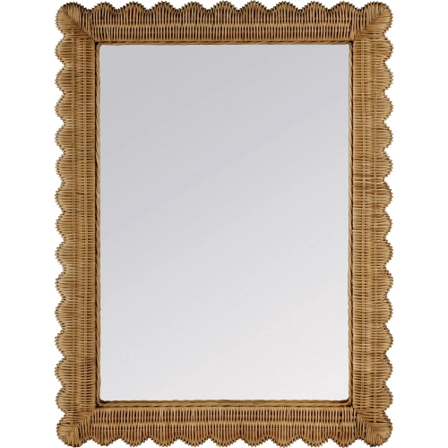 Flora 30" x 40" Scalloped Edge Wall Mirror in Honey Brown Rattan
