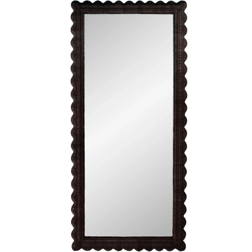 Flora 69.5"H Scalloped Floor Mirror in Chocolate Rattan