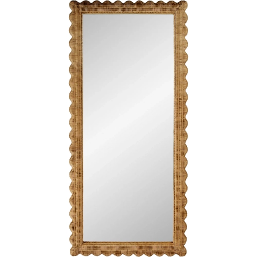 Flora 69.5"H Scalloped Floor Mirror in Honey Brown Rattan