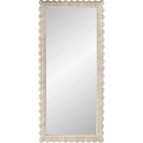 Flora 69.5"H Scalloped Floor Mirror in Off White Rattan